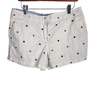 British Khaki Chino Shorts 6 Womens White Star Print 4th Of July Festive Bottoms